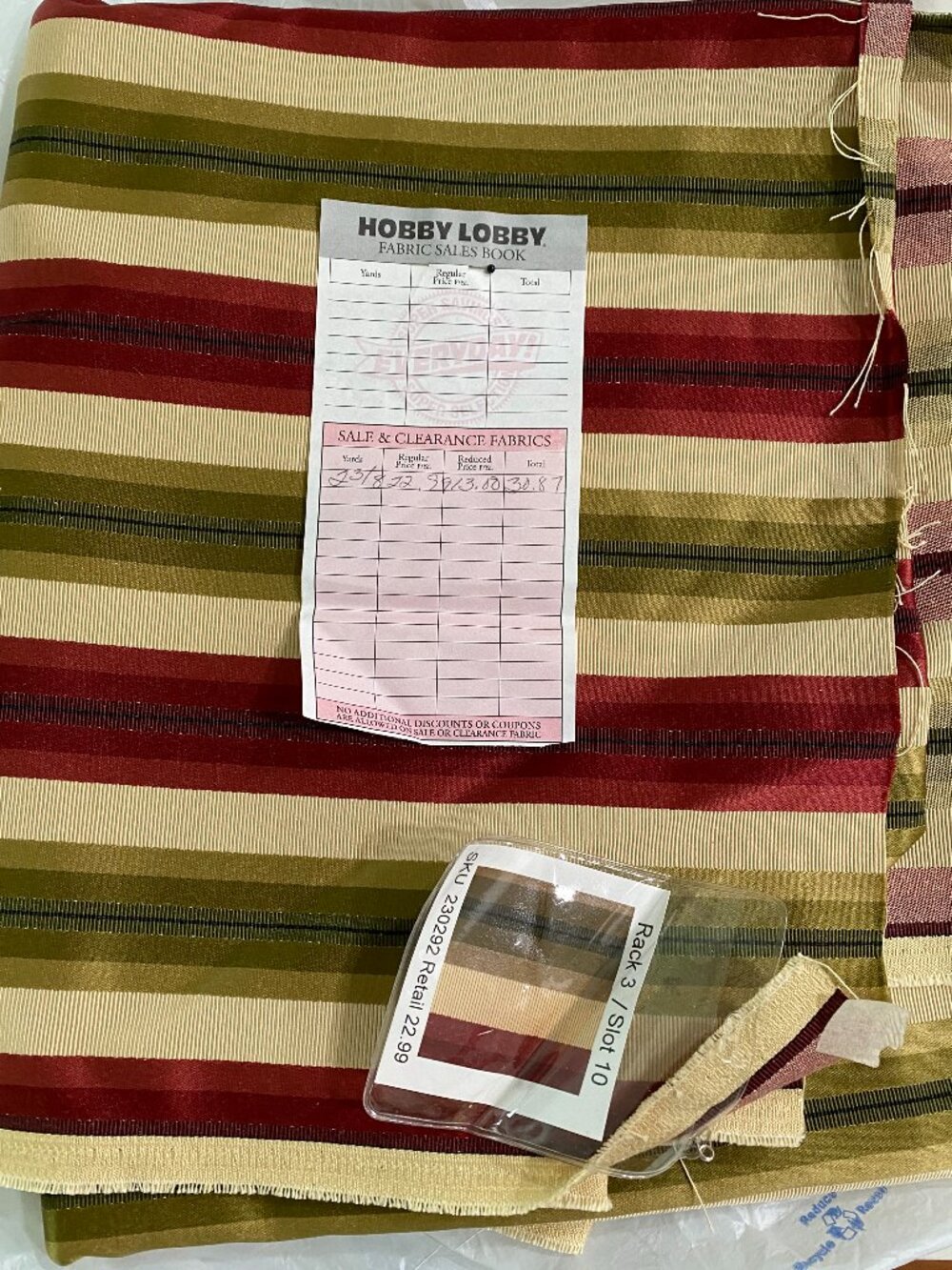 2 3/8 YRS DRAPERY MATERIAL (SEE ACTUAL RECEIPT) BOUGHT TO MAKE ROMAN SHADE NWT